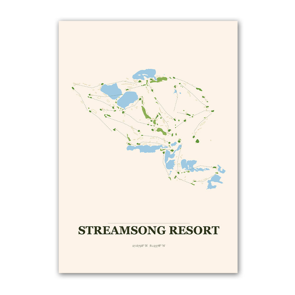 Streamsong Resort golf course map print poster, Florida USA golf wall art