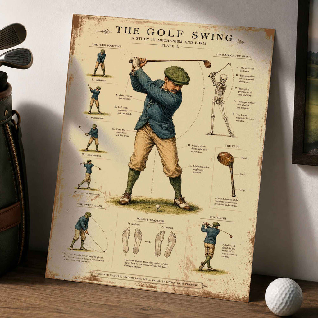 Vintage The Golf Swing Blueprint Vintage Golf Poster | Retro Golf Wall Art Decor