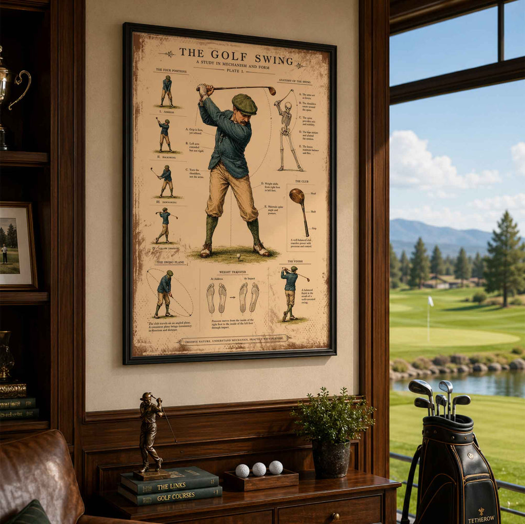 Vintage The Golf Swing Blueprint Vintage Golf Poster | Retro Golf Wall Art Decor