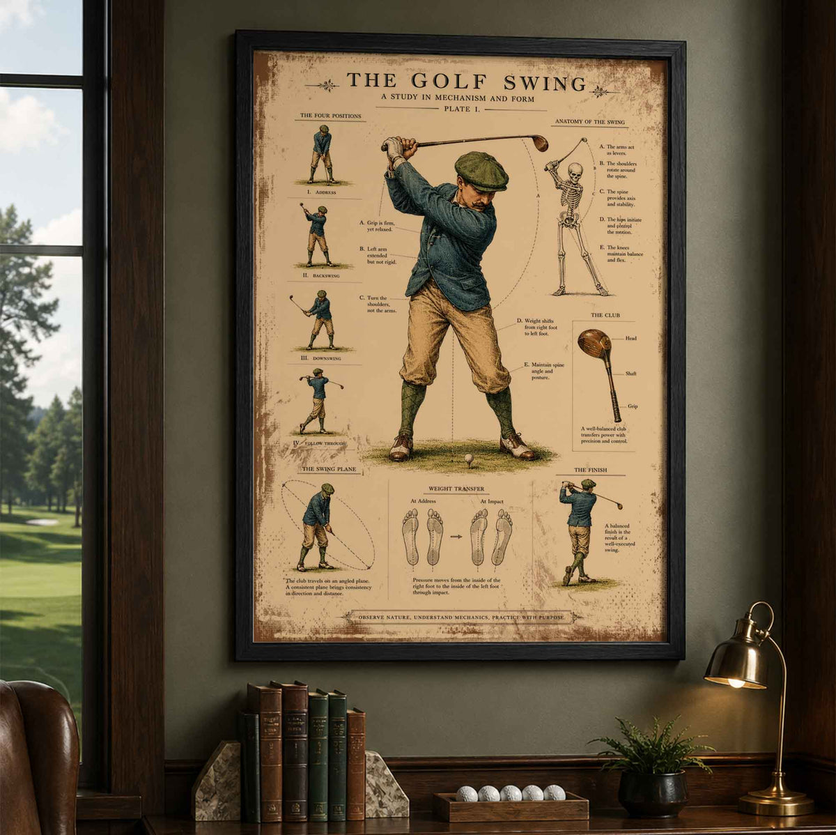Vintage The Golf Swing Blueprint Vintage Golf Poster | Retro Golf Wall Art Decor