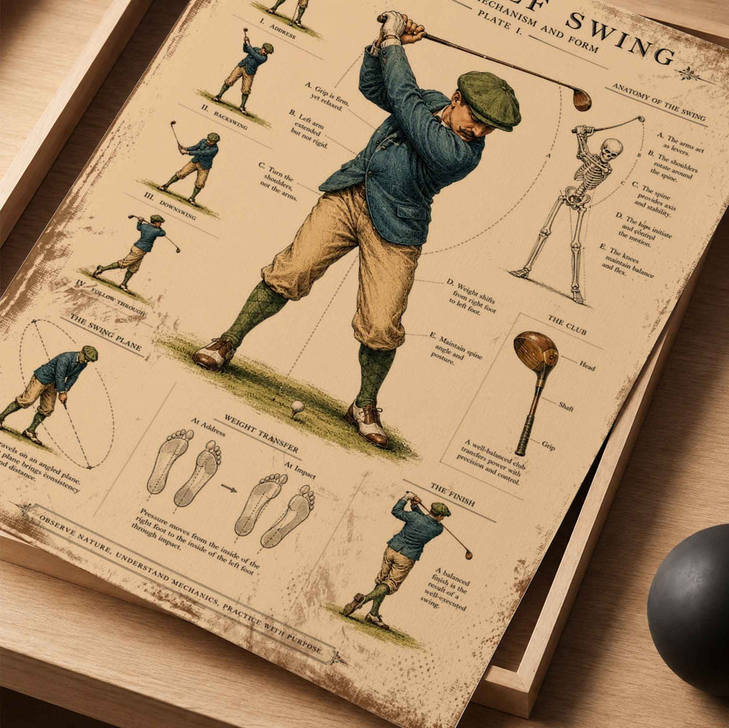 Vintage The Golf Swing Blueprint Vintage Golf Poster | Retro Golf Wall Art Decor