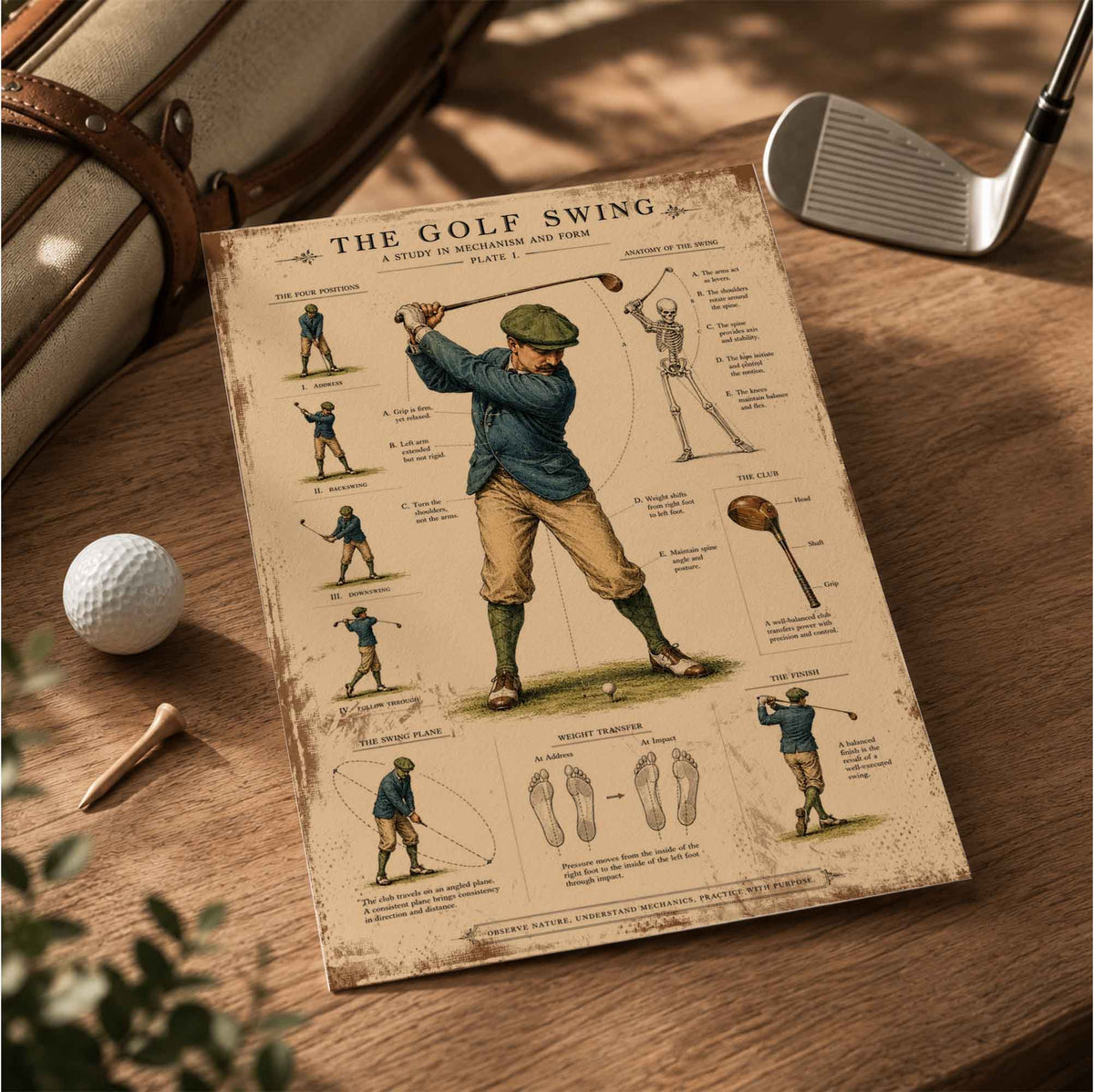 Vintage The Golf Swing Blueprint Vintage Golf Poster | Retro Golf Wall Art Decor