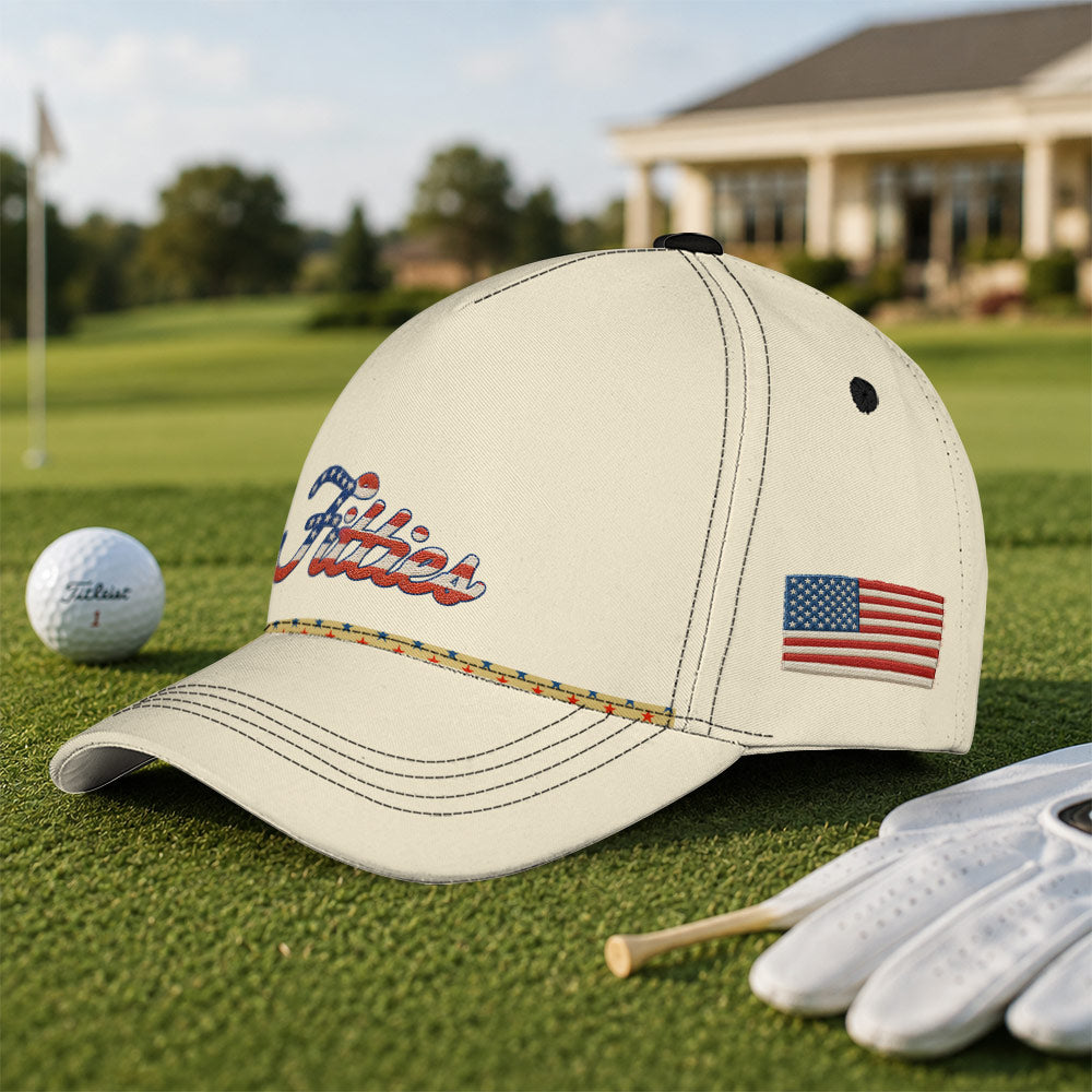 Fitties Patriotic American Flag Rope Hat - Funny Golf Gift for Golfers