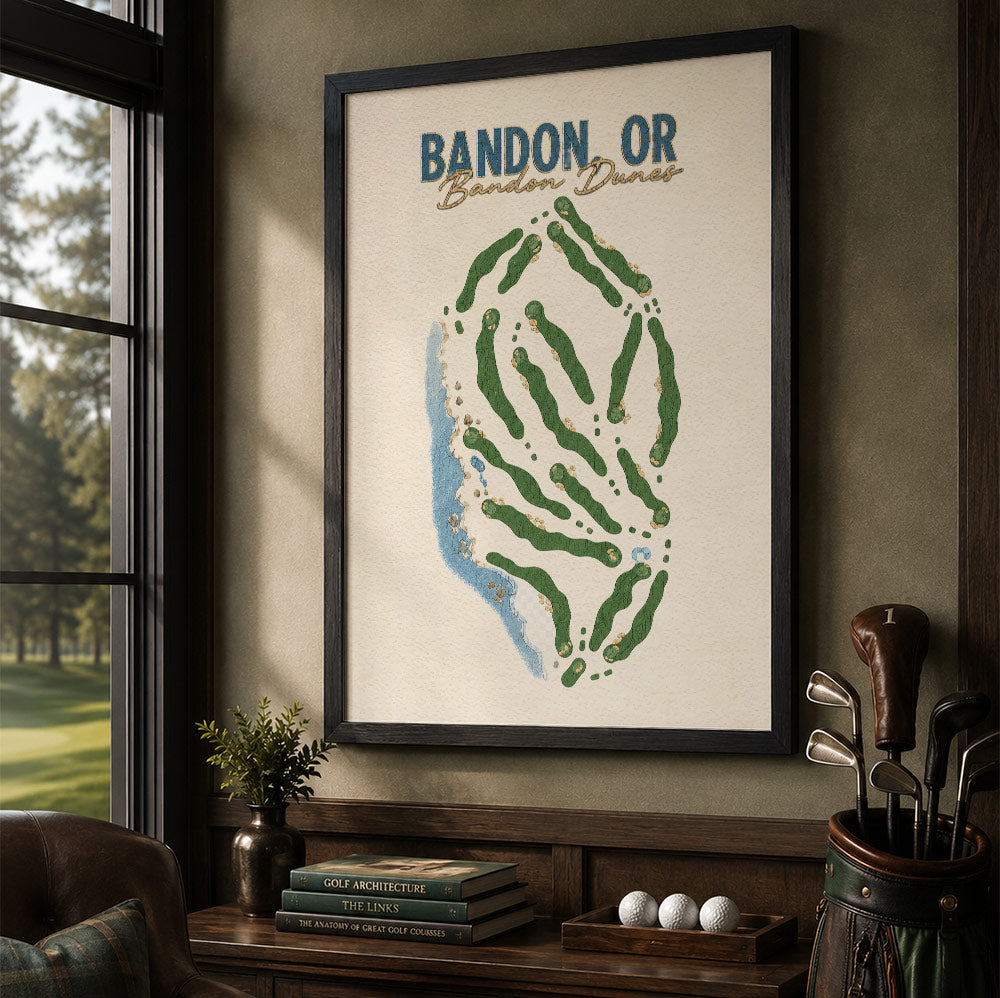 bANDON OR Golf Course Map Print Poster | Oregon USA Golf Wall Art