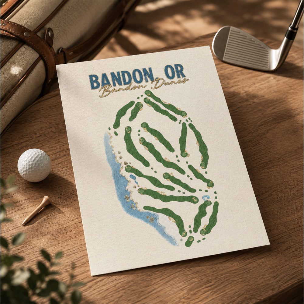 bANDON OR Golf Course Map Print Poster | Oregon USA Golf Wall Art