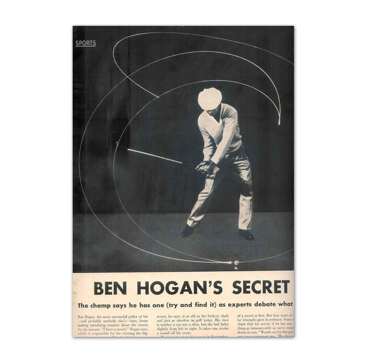 Ben Hogan's Secret vintage golf poster, retro golf wall art