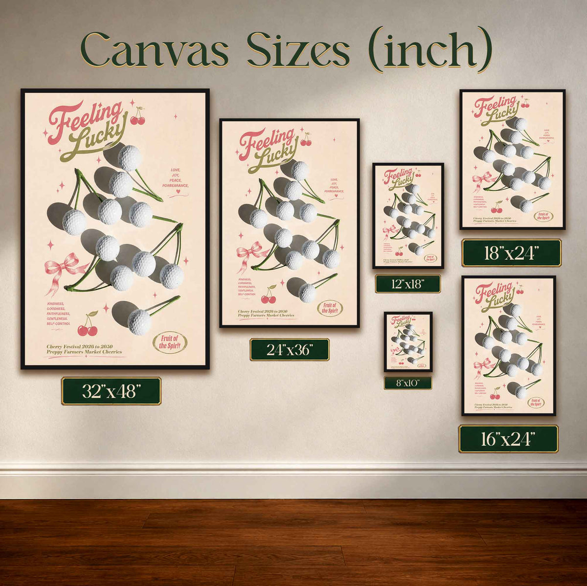 Preppy Golf Cherry Feeling Lucky Vintage Golf Poster | Retro Golf Wall Art Decor