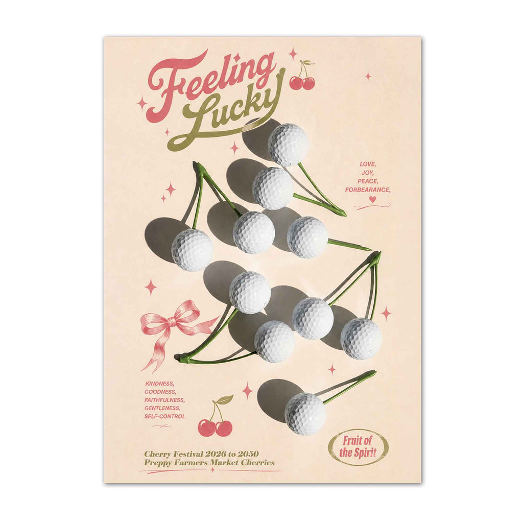 Preppy Golf Cherry Feeling Lucky vintage golf poster, retro golf wall art