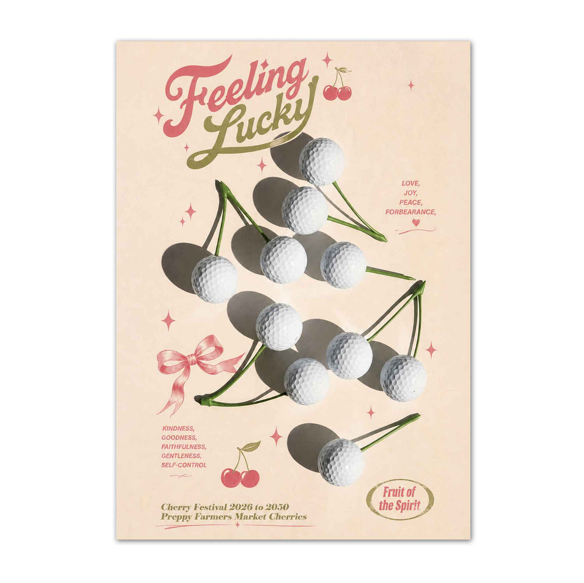 Preppy Golf Cherry Feeling Lucky vintage golf poster, retro golf wall art