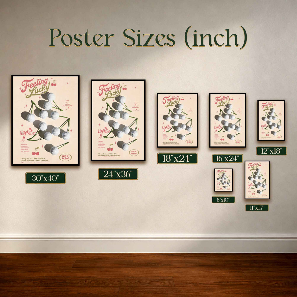 Preppy Golf Cherry Feeling Lucky Vintage Golf Poster | Retro Golf Wall Art Decor