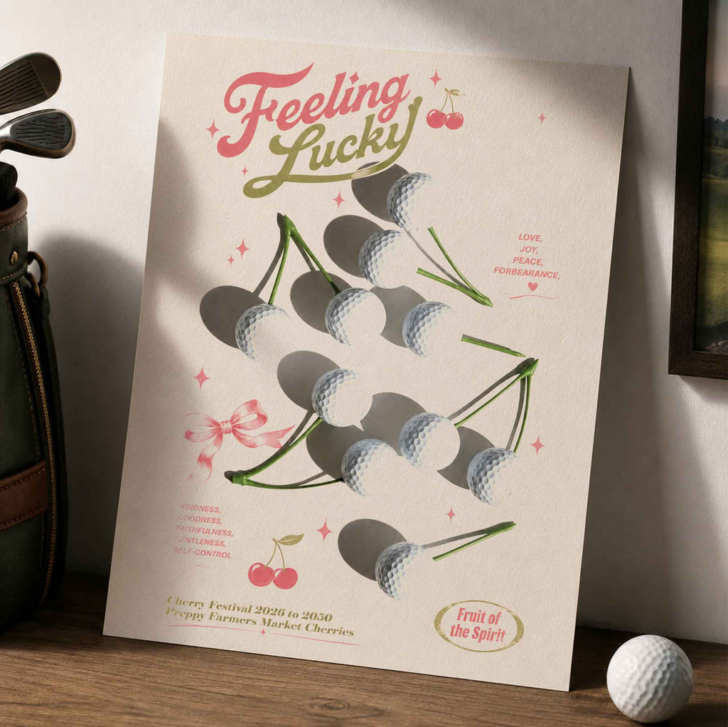 Preppy Golf Cherry Feeling Lucky Vintage Golf Poster | Retro Golf Wall Art Decor