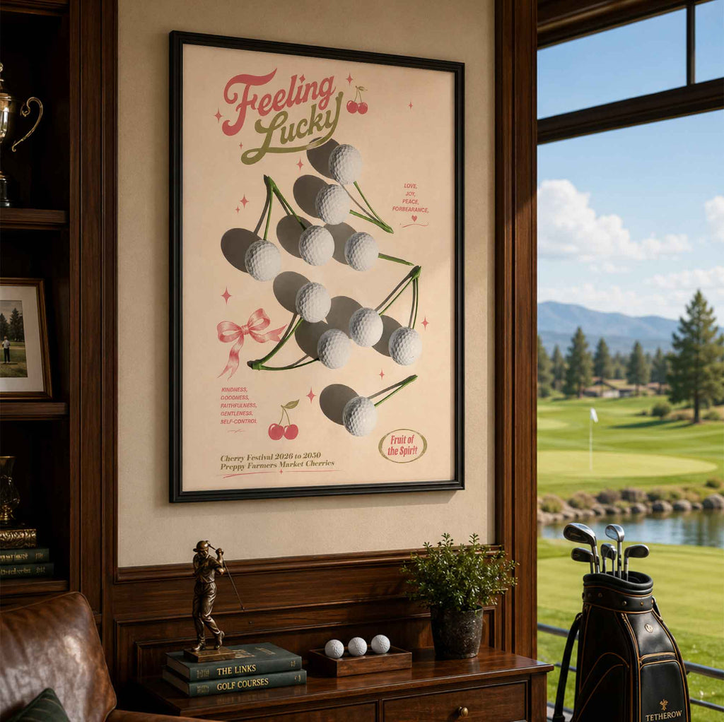 Preppy Golf Cherry Feeling Lucky Vintage Golf Poster | Retro Golf Wall Art Decor
