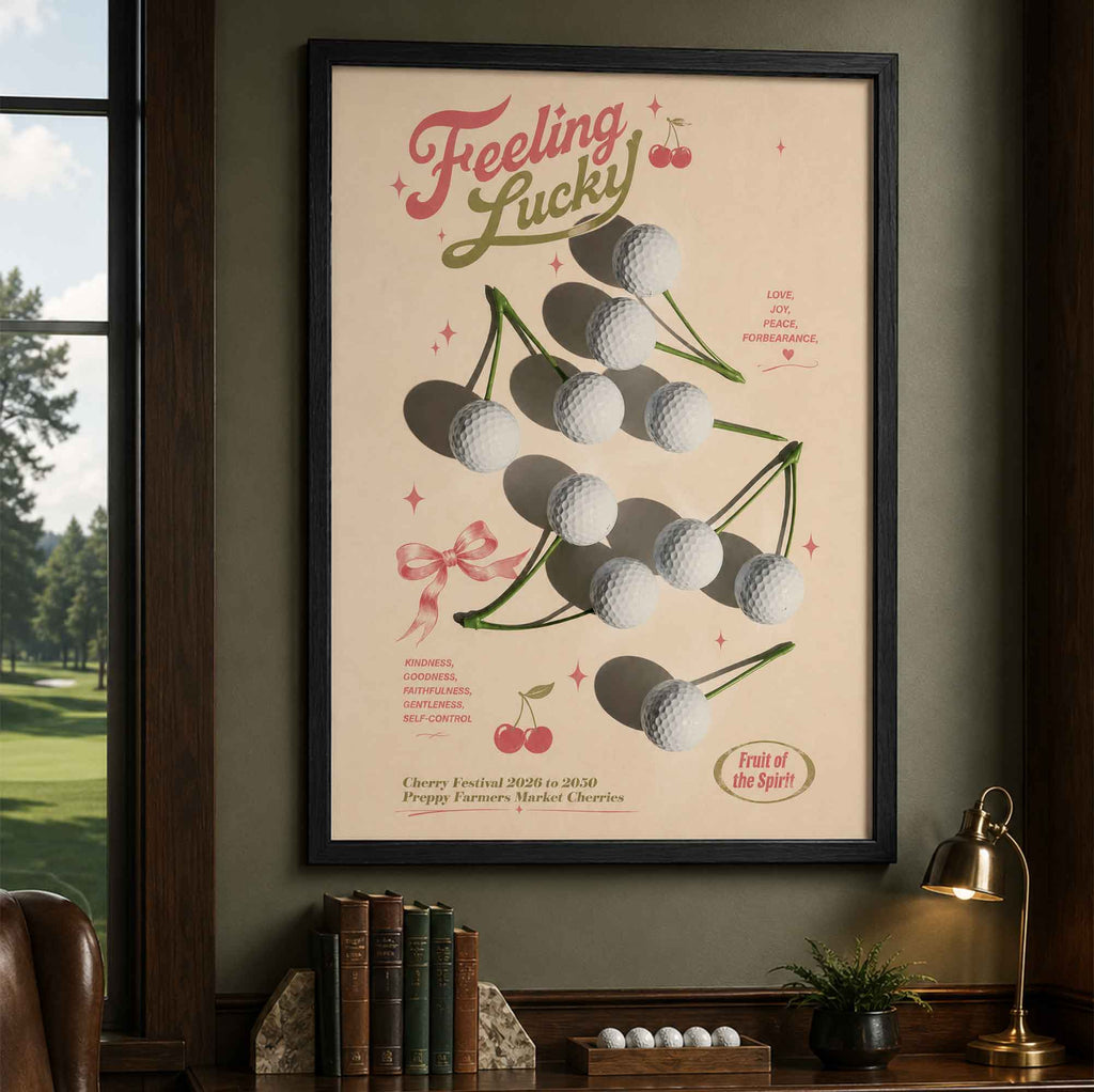 Preppy Golf Cherry Feeling Lucky Vintage Golf Poster | Retro Golf Wall Art Decor