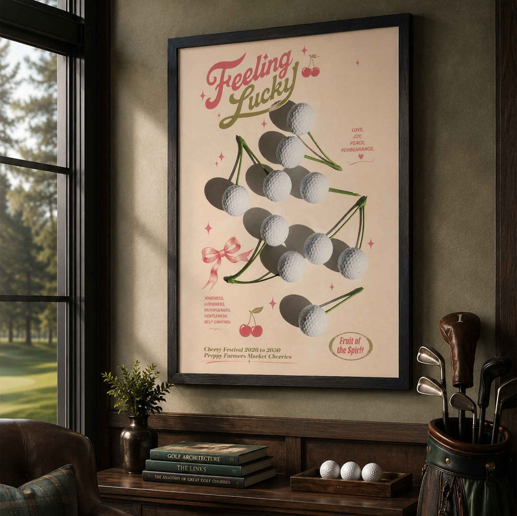 Preppy Golf Cherry Feeling Lucky Vintage Golf Poster | Retro Golf Wall Art Decor
