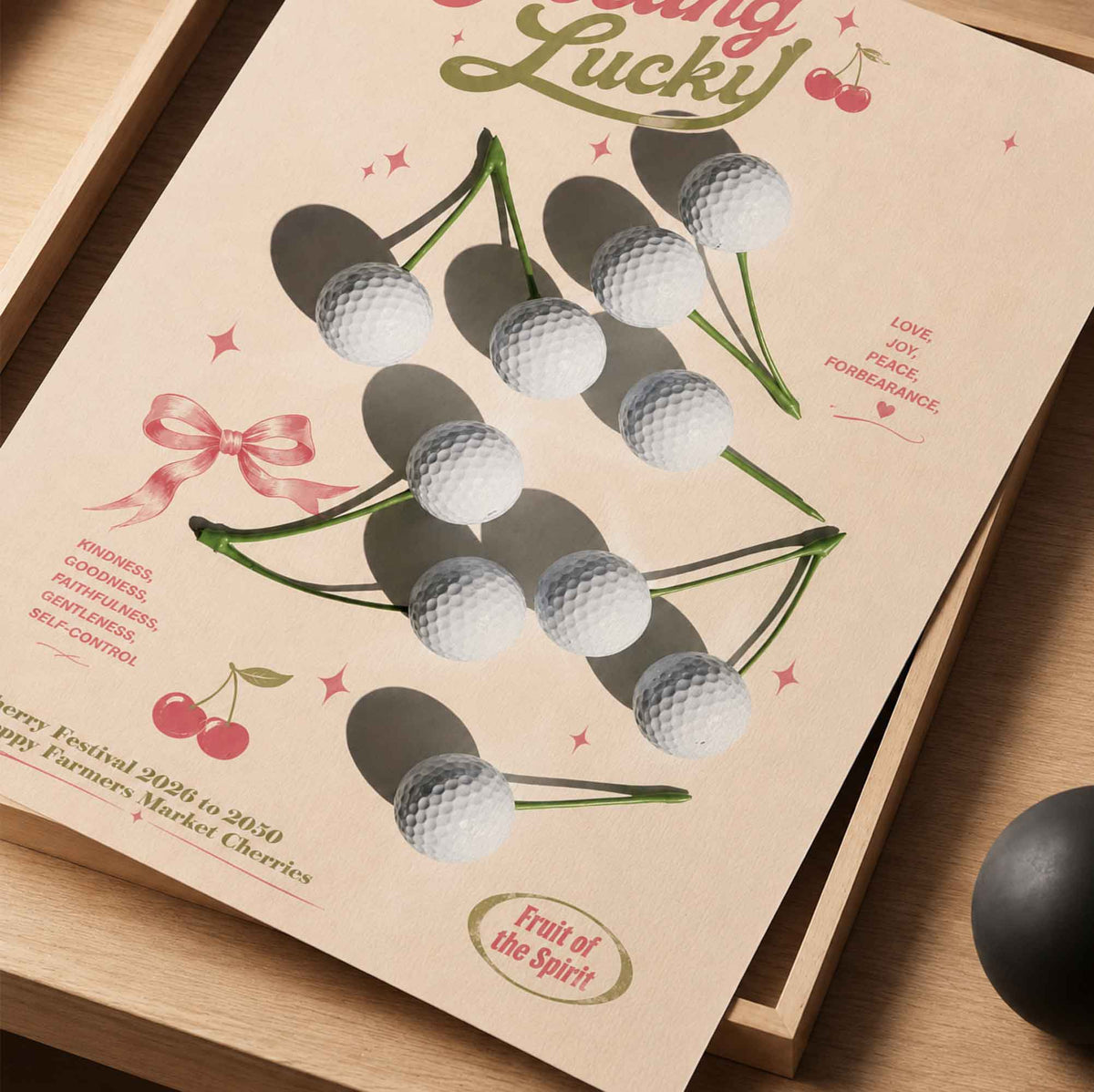 Preppy Golf Cherry Feeling Lucky Vintage Golf Poster | Retro Golf Wall Art Decor