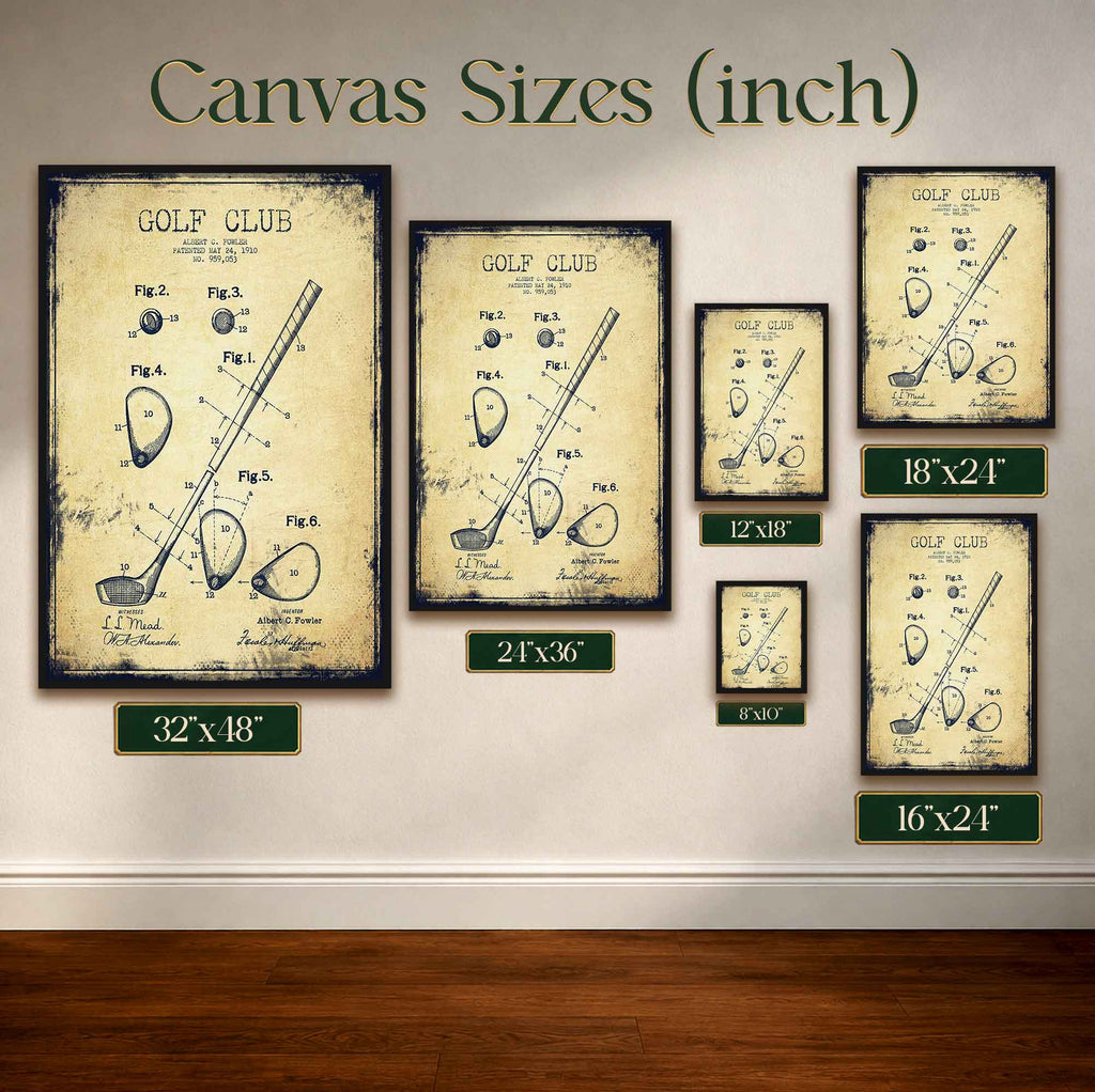 1910 Golf Club Patent Vintage Golf Poster | Retro Golf Wall Art Decor