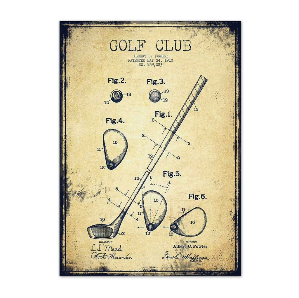 1910 Golf Club Patent vintage golf poster, retro golf wall art
