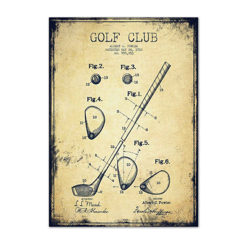 1910 Golf Club Patent vintage golf poster, retro golf wall art