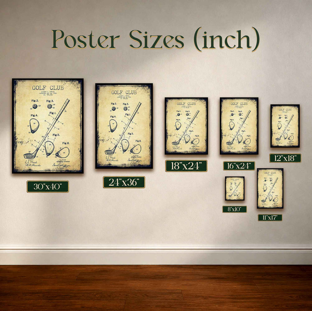 1910 Golf Club Patent Vintage Golf Poster | Retro Golf Wall Art Decor