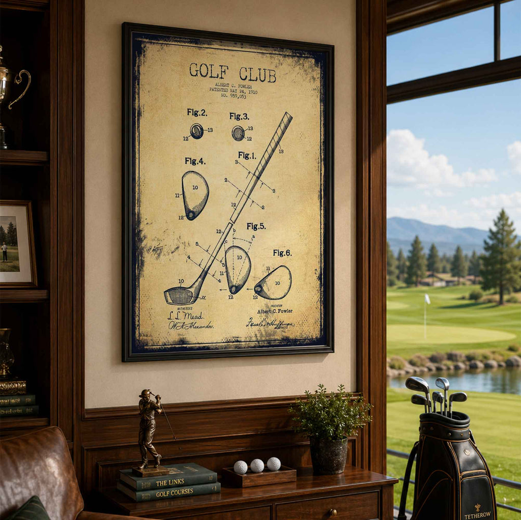 1910 Golf Club Patent Vintage Golf Poster | Retro Golf Wall Art Decor