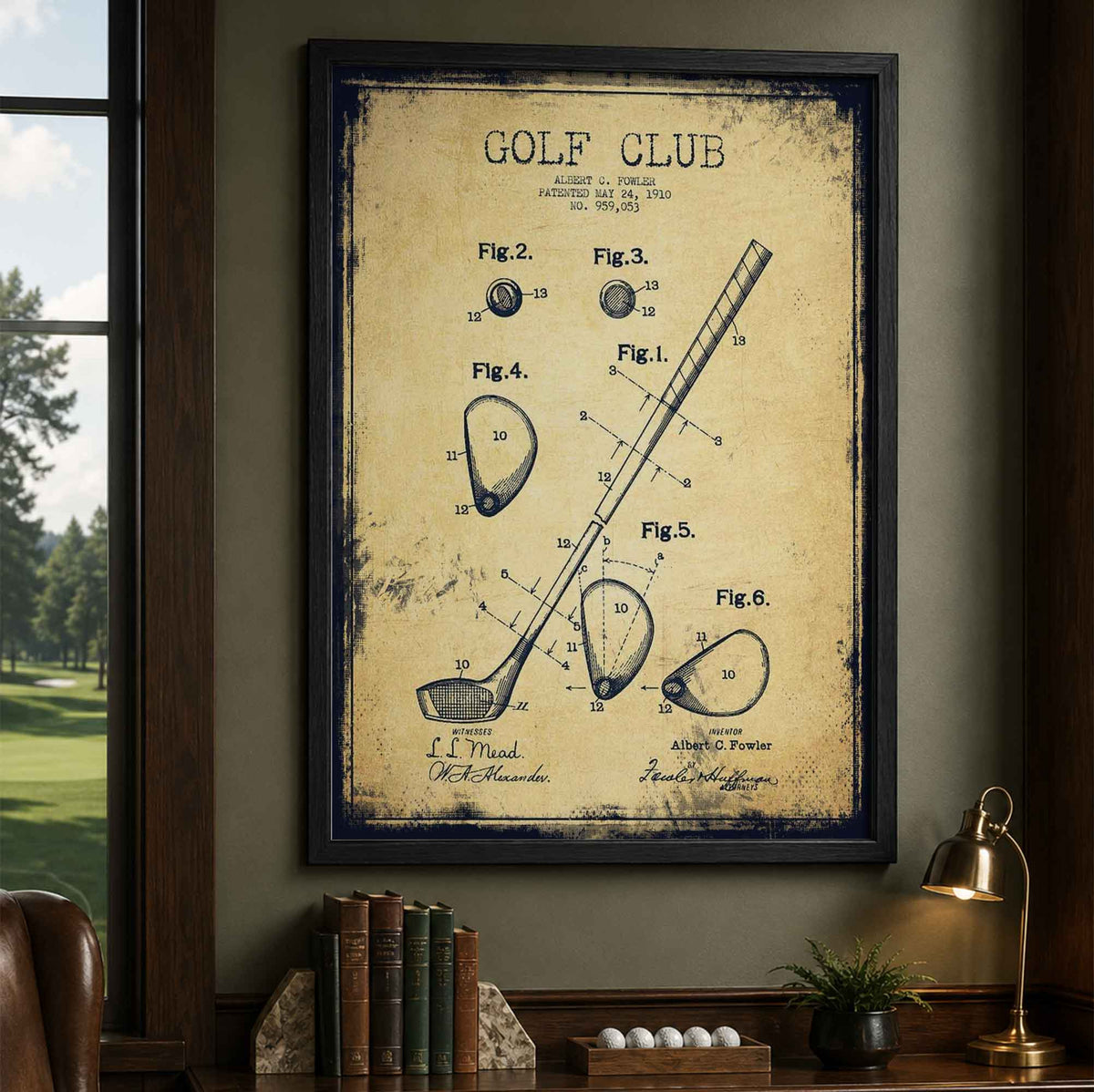 1910 Golf Club Patent Vintage Golf Poster | Retro Golf Wall Art Decor