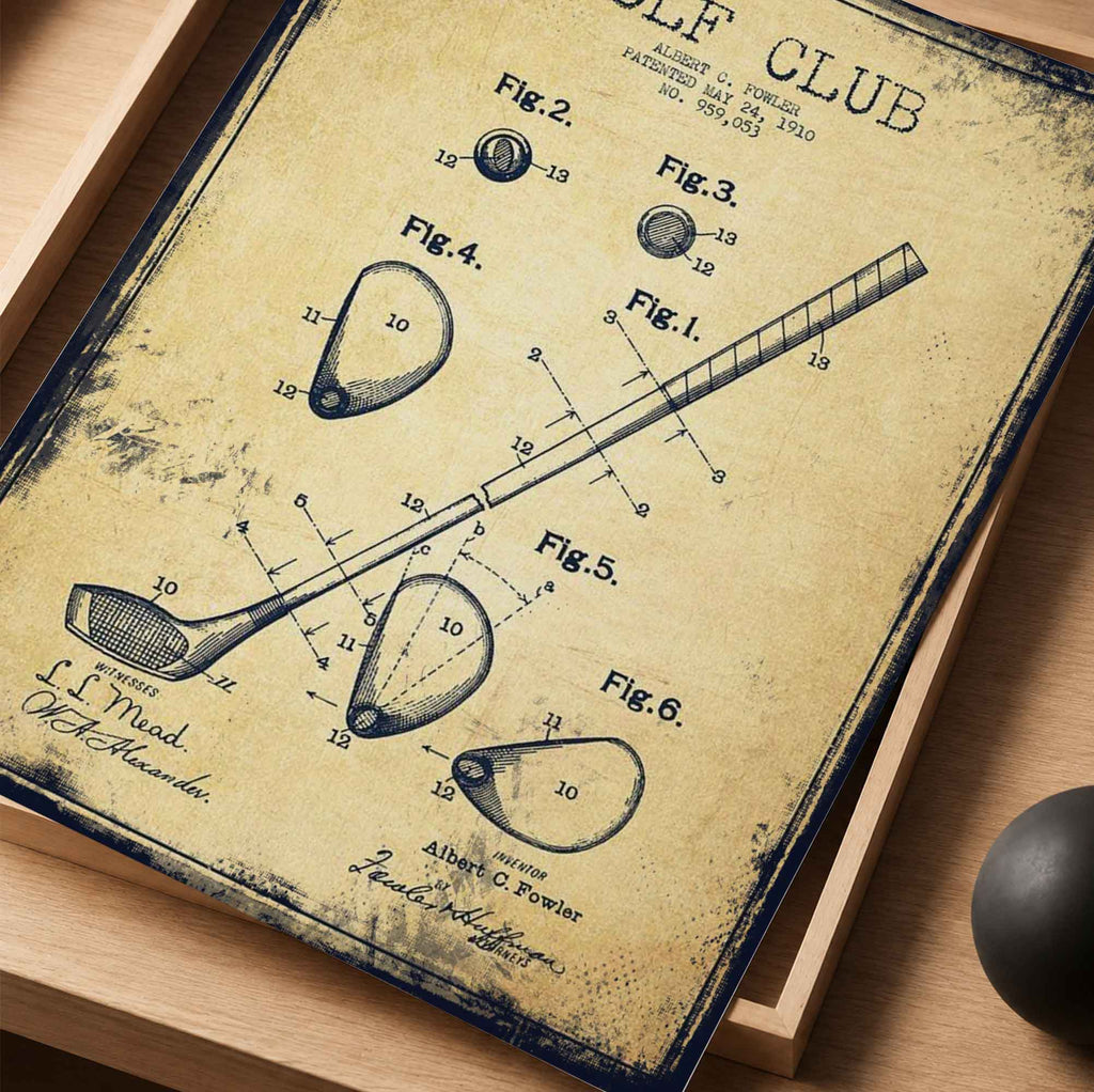 1910 Golf Club Patent Vintage Golf Poster | Retro Golf Wall Art Decor