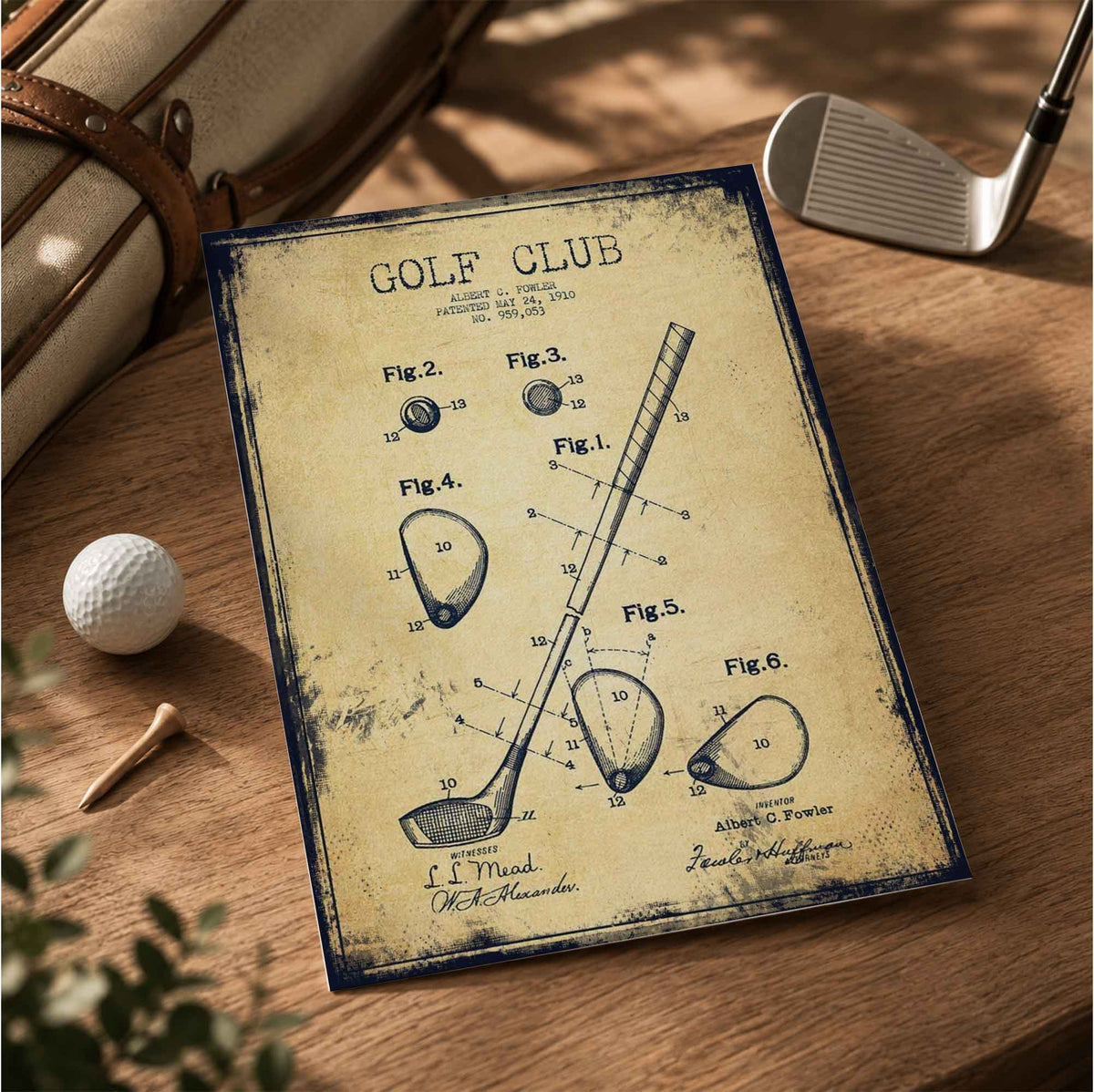 1910 Golf Club Patent Vintage Golf Poster | Retro Golf Wall Art Decor