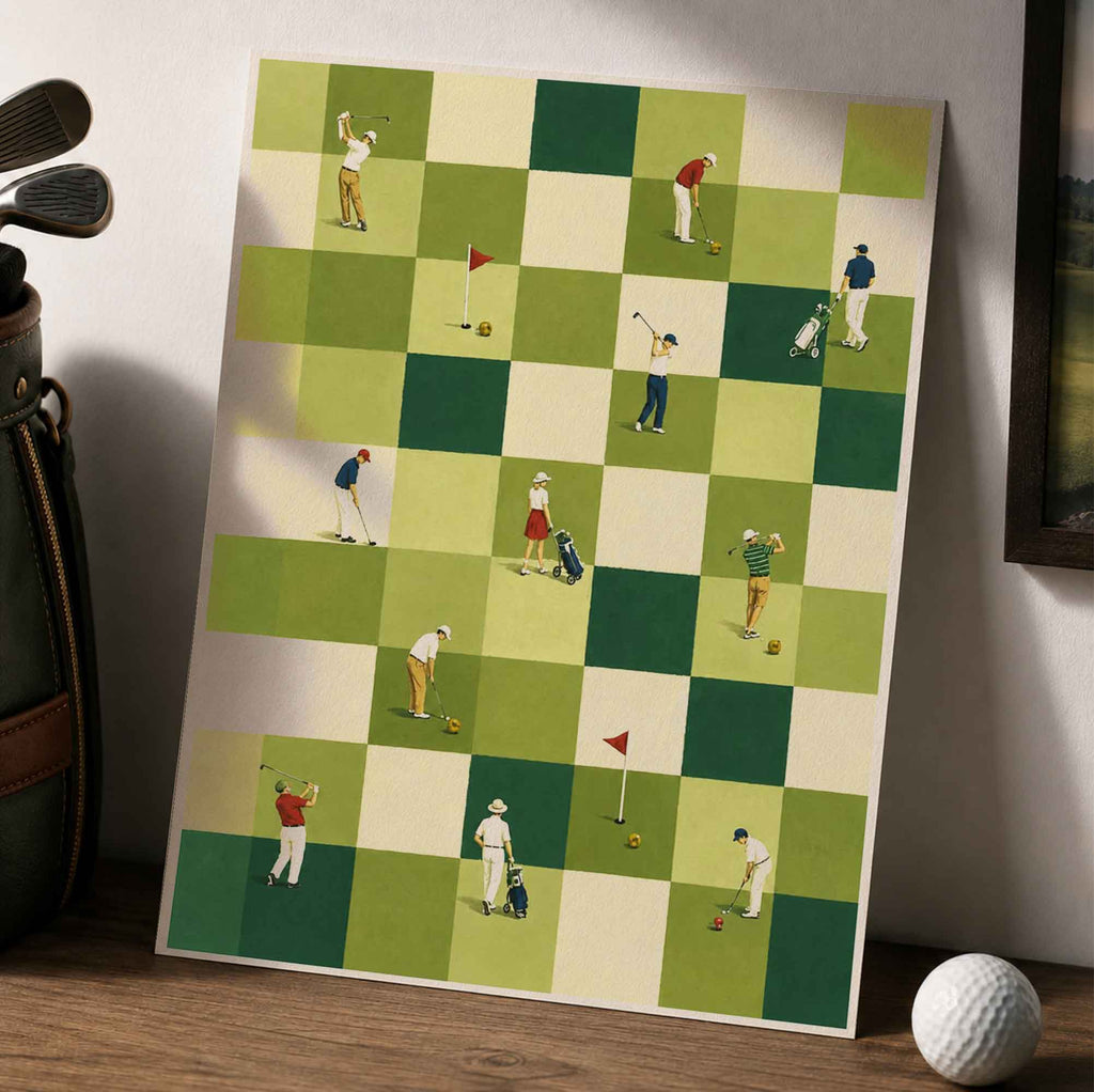Retro Golf Chessboard Grid Vintage Golf Poster | Retro Golf Wall Art Decor
