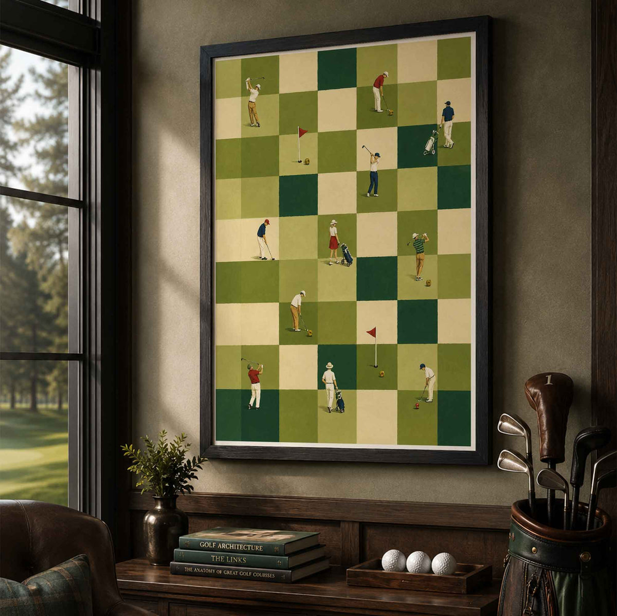 Retro Golf Chessboard Grid Vintage Golf Poster | Retro Golf Wall Art Decor
