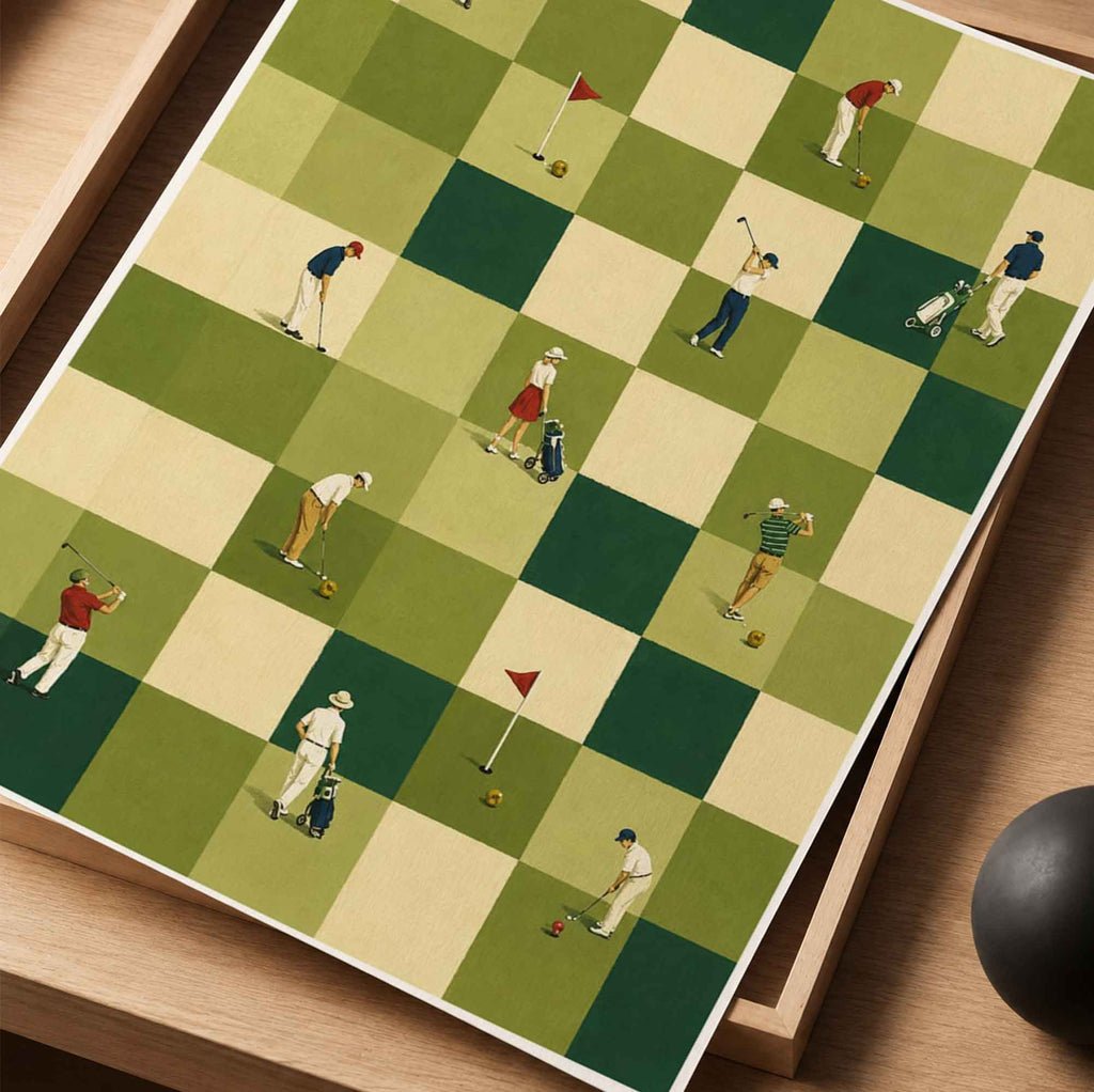 Retro Golf Chessboard Grid Vintage Golf Poster | Retro Golf Wall Art Decor