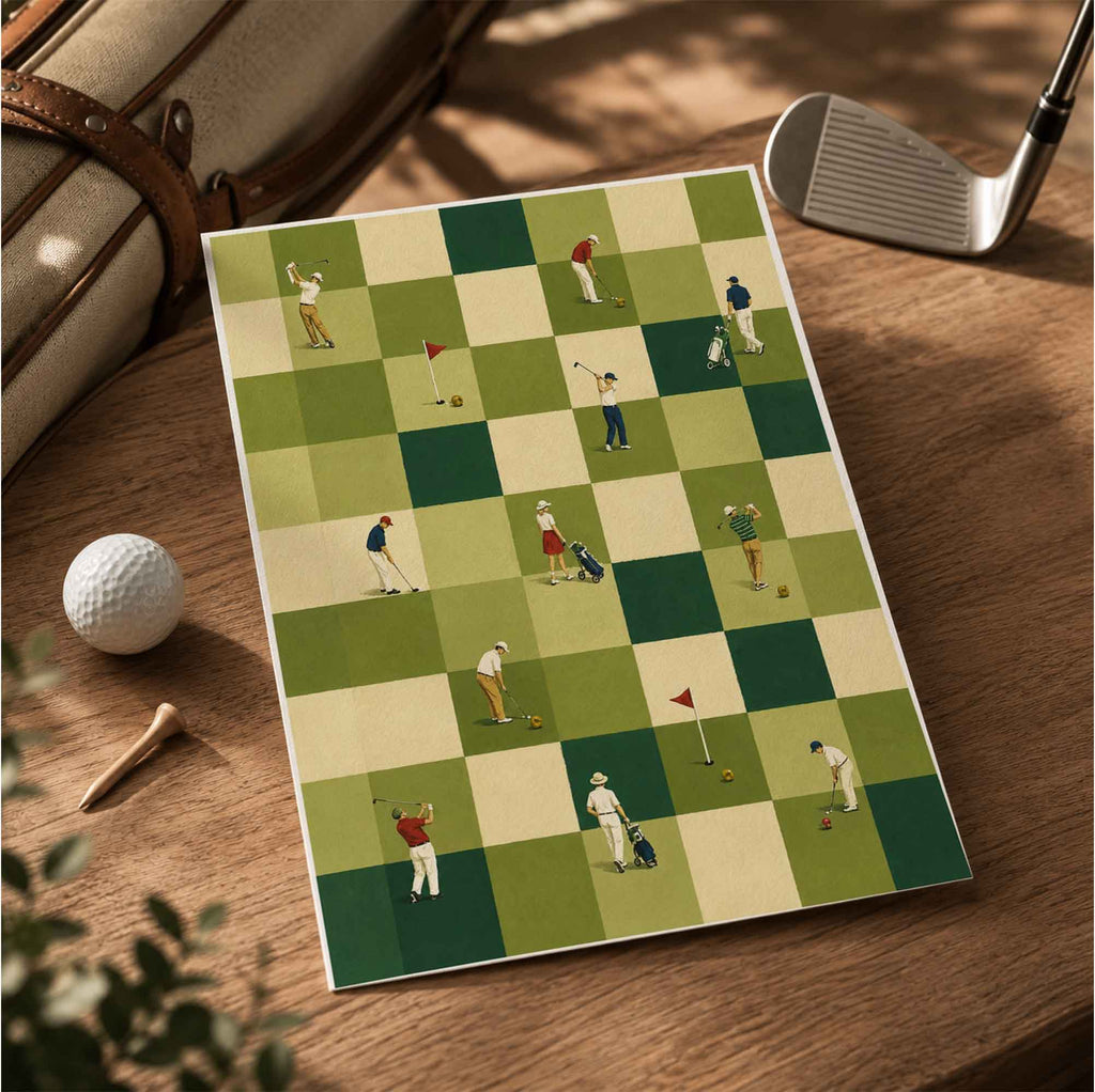 Retro Golf Chessboard Grid Vintage Golf Poster | Retro Golf Wall Art Decor