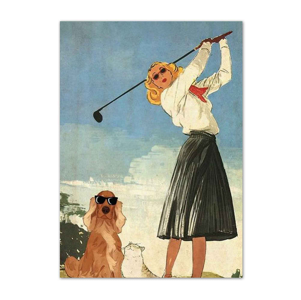 Retro Blonde Female Golfer vintage golf poster, retro golf wall art