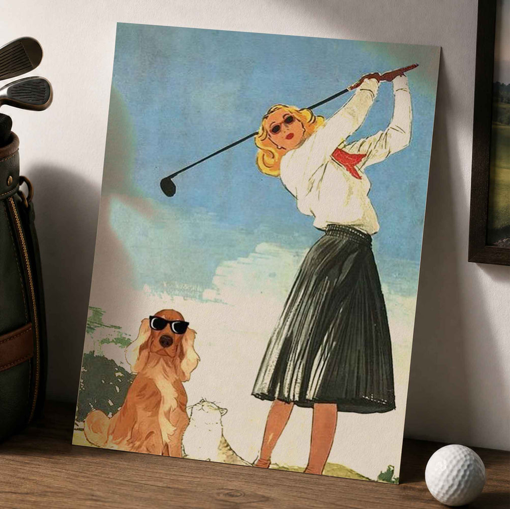 Retro Blonde Female Golfer Vintage Golf Poster | Retro Golf Wall Art Decor