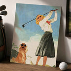 Retro Blonde Female Golfer Vintage Golf Poster | Retro Golf Wall Art Decor