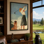 Retro Blonde Female Golfer Vintage Golf Poster | Retro Golf Wall Art Decor