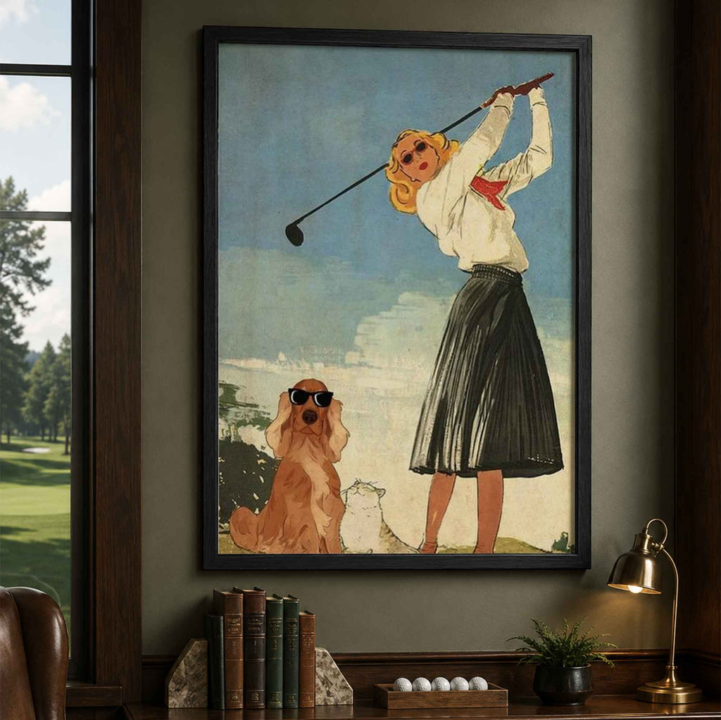 Retro Blonde Female Golfer Vintage Golf Poster | Retro Golf Wall Art Decor