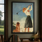 Retro Blonde Female Golfer Vintage Golf Poster | Retro Golf Wall Art Decor