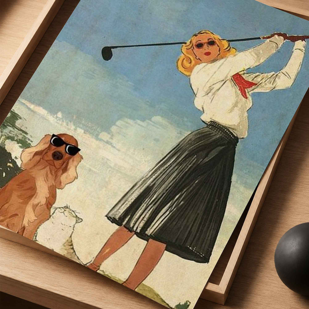 Retro Blonde Female Golfer Vintage Golf Poster | Retro Golf Wall Art Decor