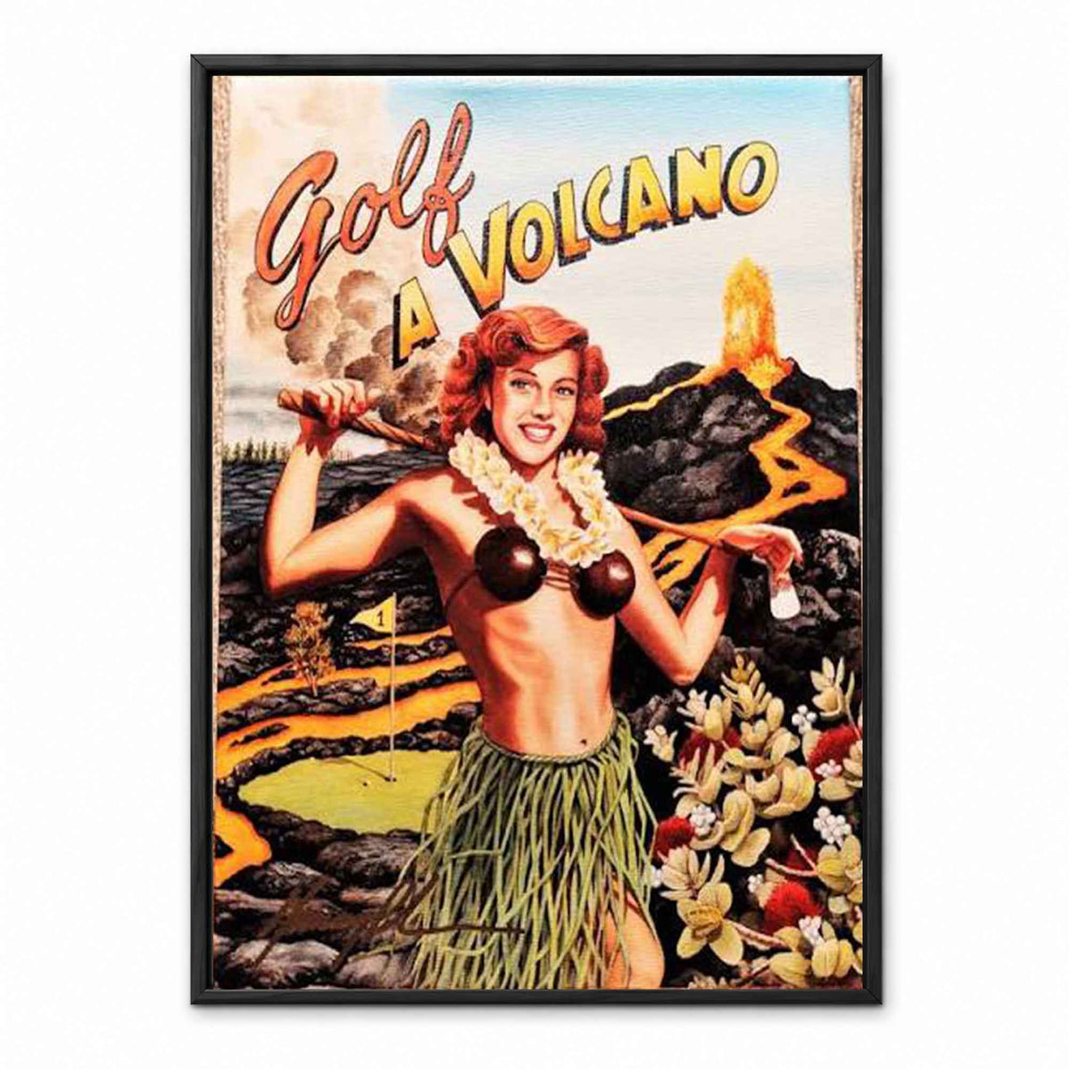 Vintage Golf a Volcano retro golf art print