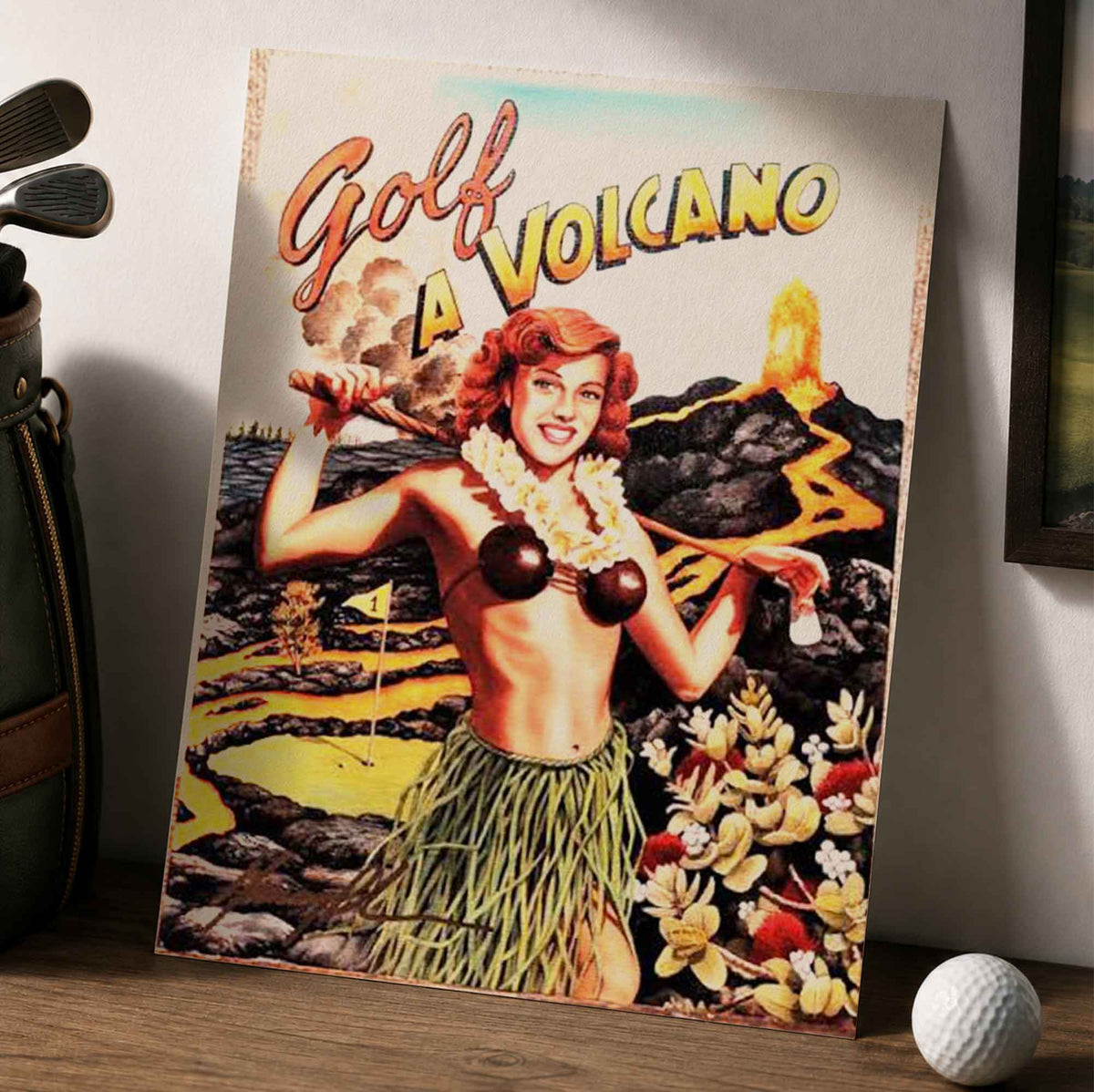 Vintage Golf a Volcano Vintage Golf Poster | Retro Golf Wall Art Decor