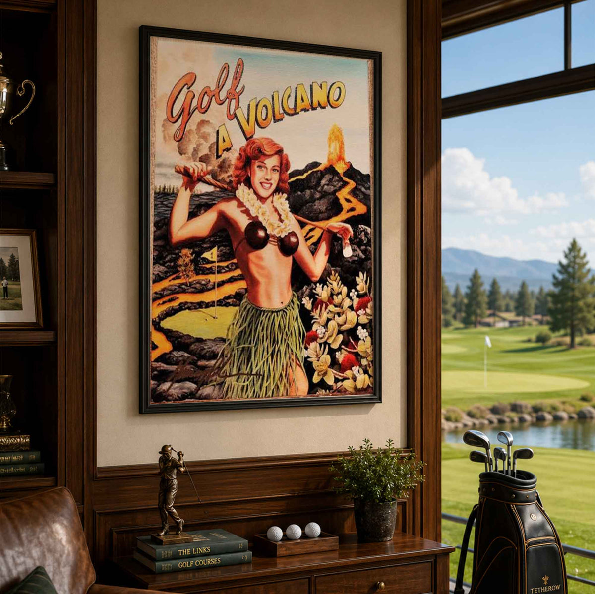 Vintage Golf a Volcano Vintage Golf Poster | Retro Golf Wall Art Decor