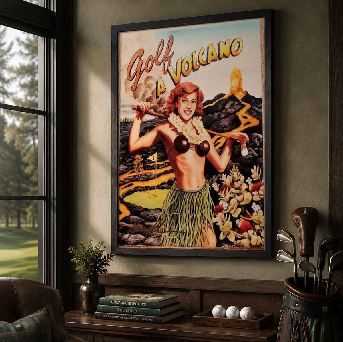 Vintage Golf a Volcano Vintage Golf Poster | Retro Golf Wall Art Decor
