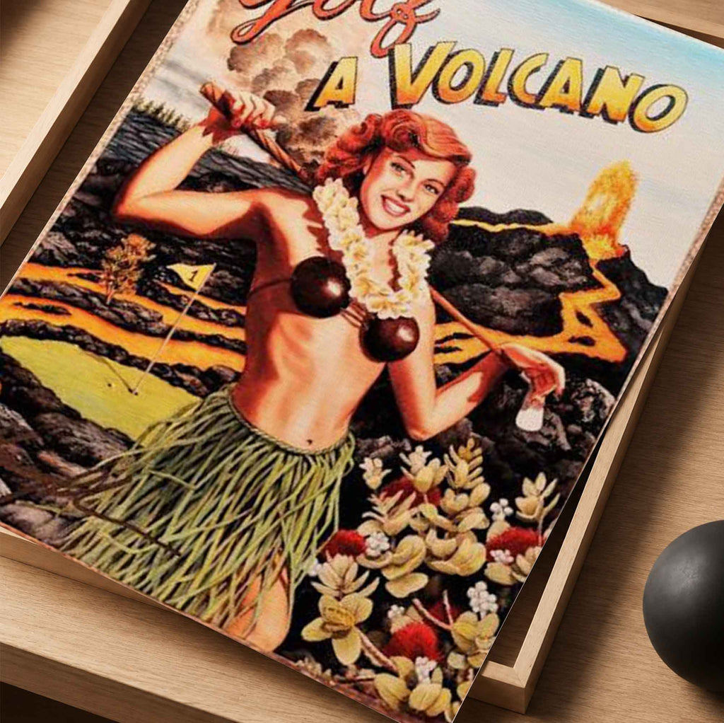 Vintage Golf a Volcano Vintage Golf Poster | Retro Golf Wall Art Decor