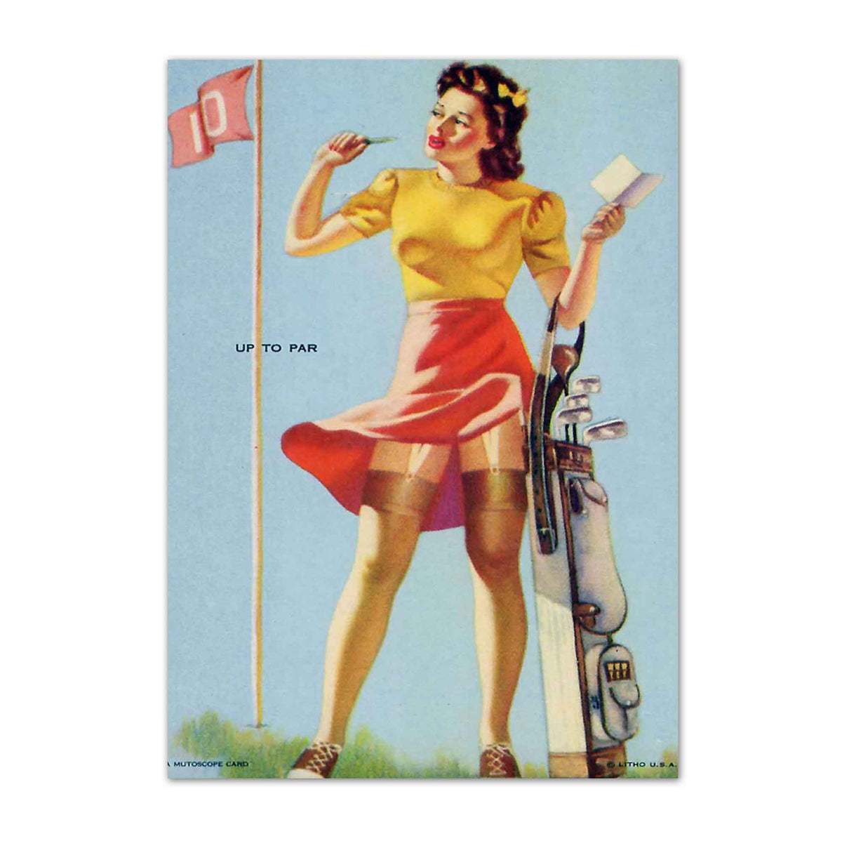 1940s Mutoscope Style Sexy Golfing Girl vintage golf poster, retro golf wall art