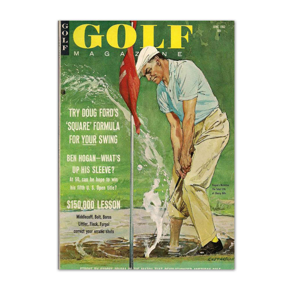 Vintage Ben Hogan Water Shot vintage golf poster, retro golf wall art
