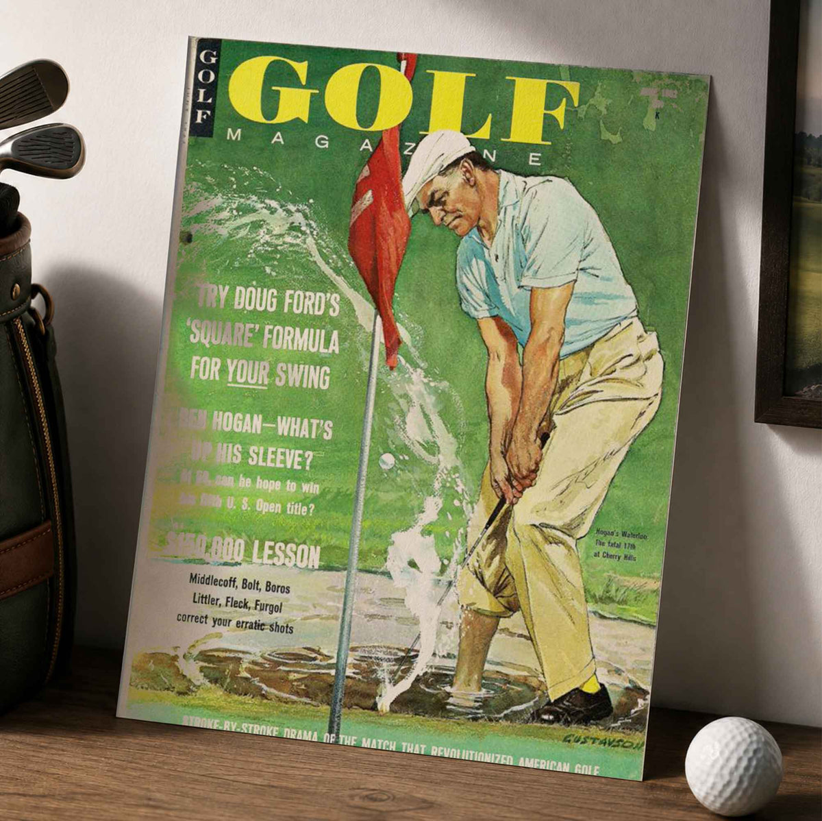 Vintage Ben Hogan Water Shot Vintage Golf Poster | Retro Golf Wall Art Decor