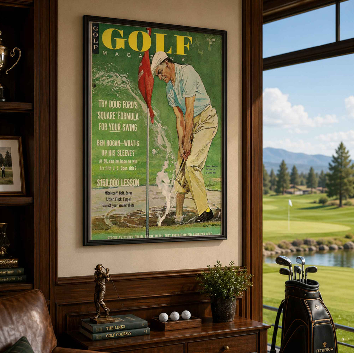 Vintage Ben Hogan Water Shot Vintage Golf Poster | Retro Golf Wall Art Decor