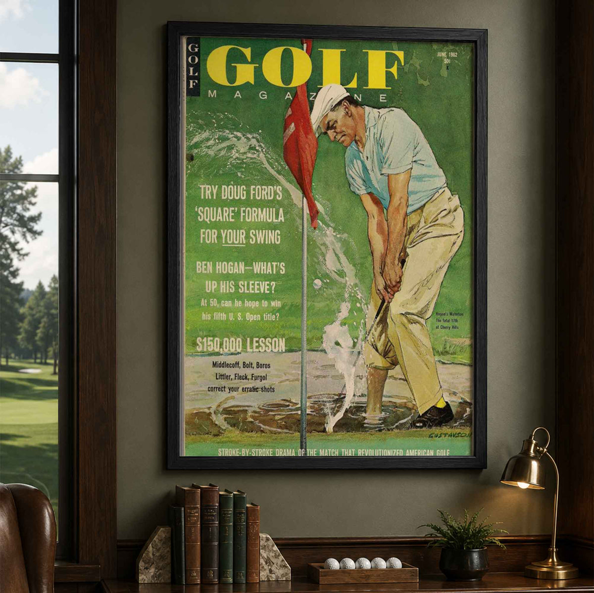 Vintage Ben Hogan Water Shot Vintage Golf Poster | Retro Golf Wall Art Decor