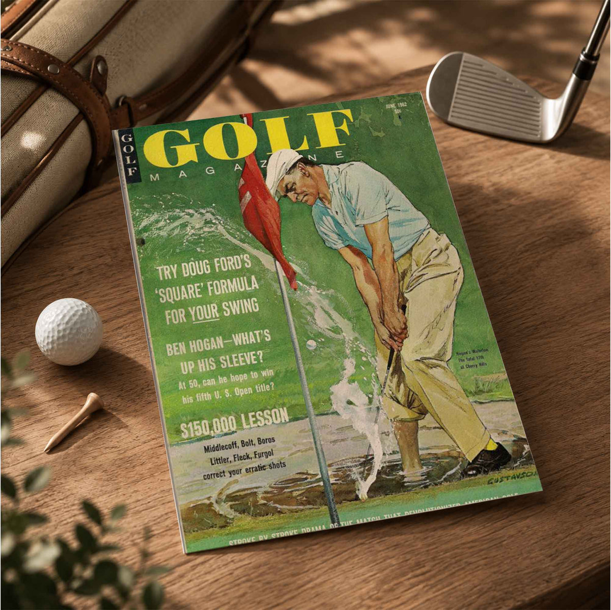 Vintage Ben Hogan Water Shot Vintage Golf Poster | Retro Golf Wall Art Decor