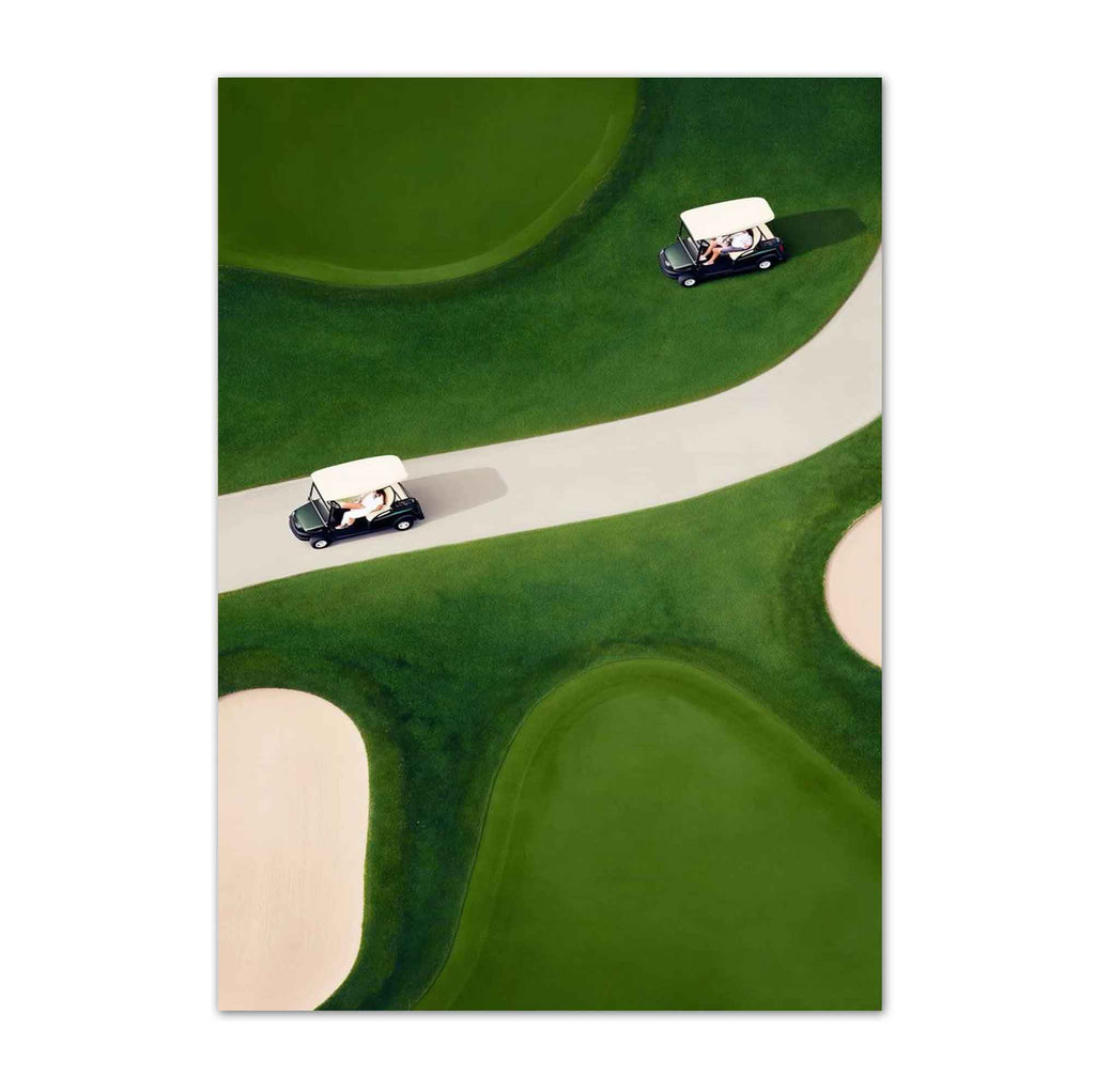 Aerial View Golf Carts vintage golf poster, retro golf wall art
